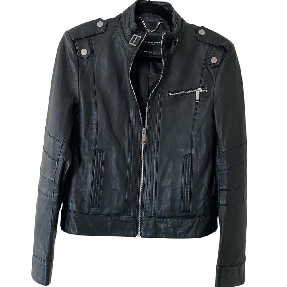 Marc New York Andrew Marc 100% leather zip up moto jacket adjustable black XS